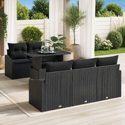 Modular Garden Sofa Set 6 Pieces Black Poly Rattan Outdoor Furniture with