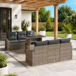 Outdoor Garden Sofa Set 7 Pieces Grey Modular Rattan Furniture with Storage