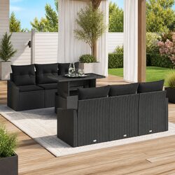 Garden Sofa Set 7 pcs Modular Outdoor Furniture Grey Poly Rattan with Storage