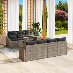 Modular Garden Sofa Set 8 Pieces Grey Poly Rattan Outdoor Furniture Storage