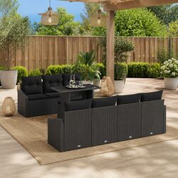 Garden Sofa Set 8 Pieces Modular Outdoor Furniture Black Poly Rattan Patio