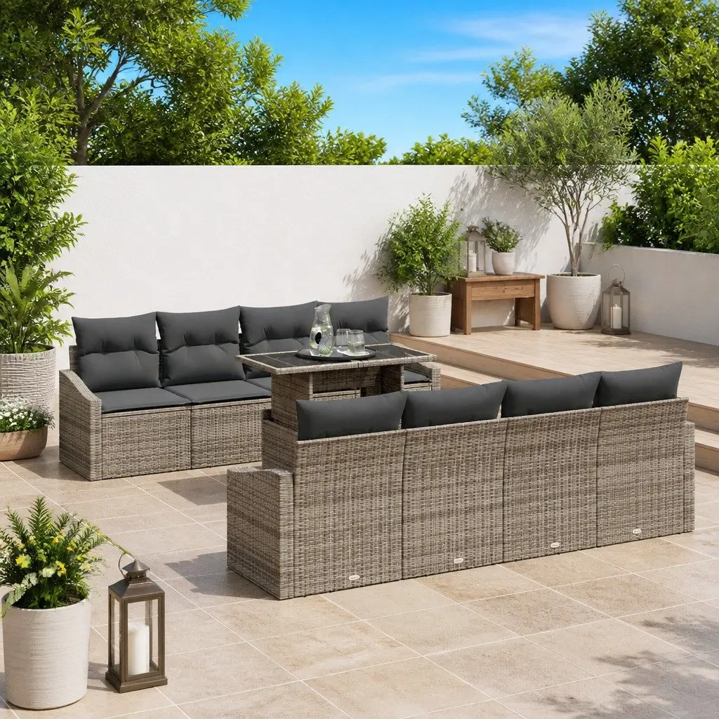 Modular Garden Sofa Set 9 Pieces Outdoor Patio Furniture Poly Rattan Black