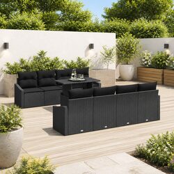 Garden Sofa Set 9 Piece Modular Outdoor Furniture Black Poly Rattan Patio