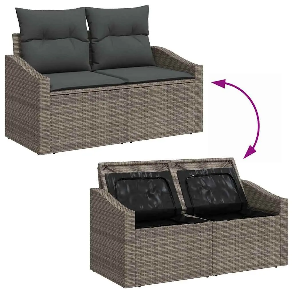 Garden Sofa Set Modular Outdoor Furniture 9 Piece Grey Poly Rattan Sectional