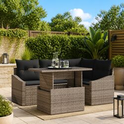 Outdoor Garden Sofa Set 5pc Grey Poly Rattan Steel Frame Modular Seating