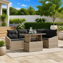 Outdoor Garden Sofa Set 6-Piece Modular Patio Sectional Rattan Seating with