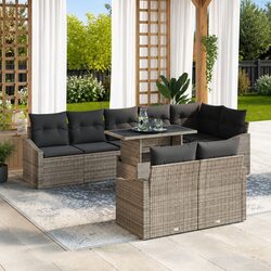 Outdoor Garden Sofa Set 9 Piece Modular Lounge Furniture Grey Poly Rattan Steel