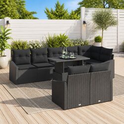 Outdoor Garden Sofa Set 9 Pieces Black Poly Rattan Steel Frame Modular Lounge