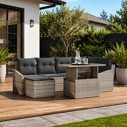 Garden Sofa Set 7 Pieces Grey Outdoor Seating Patio Furniture with Cushions