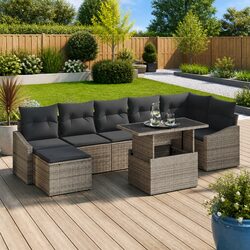 Garden Sofa Set 8 Pieces Grey Outdoor Seating Modular Patio Furniture with