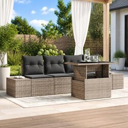 5-Piece Garden Sofa Set Grey Poly Rattan Outdoor Patio Furniture Modular Design