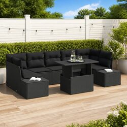 Outdoor Garden Sofa Set 8 Piece Patio Seating Furniture Black Rattan Steel Frame