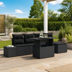 Garden Sofa Set 6 Piece Outdoor Furniture Poly Rattan Black Patio Seating