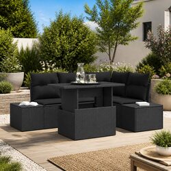 Garden Sofa Set 5 Pieces Black Outdoor Sectional Furniture with Cushions Table