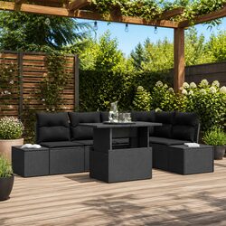 Outdoor Garden Sofa Set 6 Pieces Black Poly Rattan Furniture with Storage