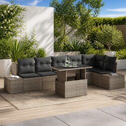 Grey Poly Rattan Garden Sofa Set 7 Piece Modular Outdoor Furniture with Cushions