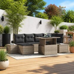 Garden Sofa Set 7 Pcs Outdoor Furniture Grey Poly Rattan Patio Sectional Storage