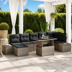 Garden Sofa Set 8 Pcs Grey Poly Rattan Outdoor Furniture with Storage Table