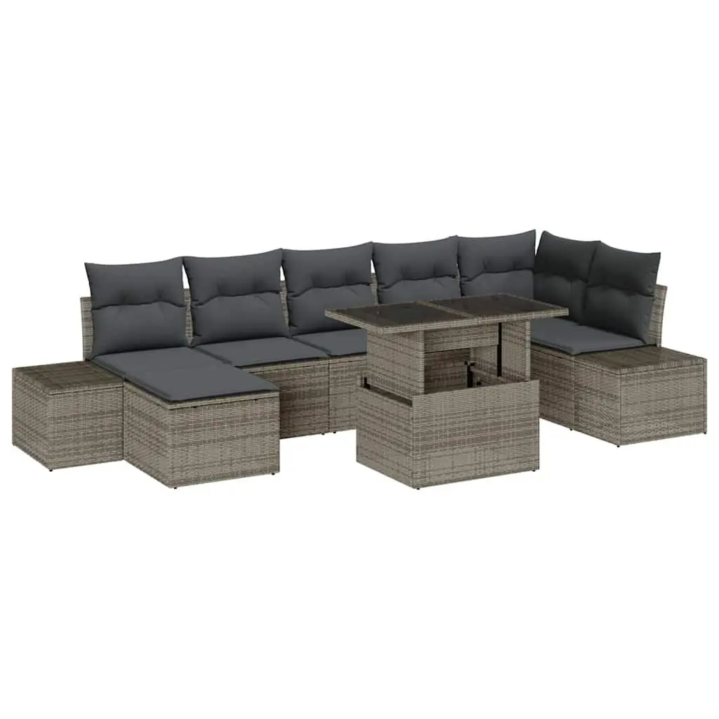Garden Sofa Set 8 Pcs Grey Poly Rattan Outdoor Furniture with Storage Table