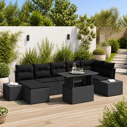 Garden Sofa Set 8 Pieces Black Poly Rattan Outdoor Furniture Sectional with