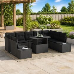 Garden Sofa Set 10 Piece Black Poly Rattan Outdoor Furniture with Storage
