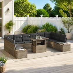Garden Sofa Set 11 pcs Grey Outdoor Furniture Poly Rattan Modular Patio Lounge