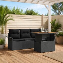 Garden Sofa Set 5 pcs Outdoor Furniture with Storage Black Poly Rattan Modular