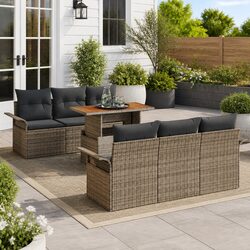 Garden Sofa Set 7 Seater Outdoor Furniture Patio Lounge Grey Poly Rattan Modular