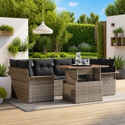 Garden Sofa Set with Storage 7 Pieces Grey Poly Rattan Outdoor Furniture Modular