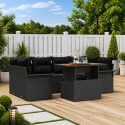 Garden Sofa Set 7pcs Outdoor Furniture Black Poly Rattan with Storage Modular