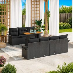 Garden Sofa Set 8 Piece Outdoor Furniture Black Poly Rattan Modular Seating