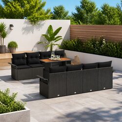 Outdoor Garden Sofa Set 9pcs Modular Rattan Furniture with Storage Black