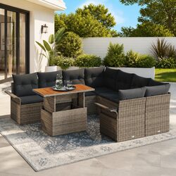 Outdoor Garden Sofa Set 9 Piece Modular Rattan Furniture with Storage Grey