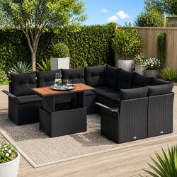 Garden Sofa Set 9 pcs Outdoor Furniture with Storage Black Poly Rattan Modular