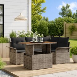 Garden Sofa Set 5 Pieces Grey Poly Rattan Outdoor Furniture with Storage Modular