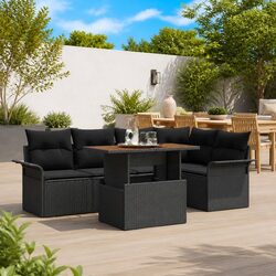 Outdoor Sofa Set 6 Piece Modular Garden Furniture with Storage Black Poly Rattan