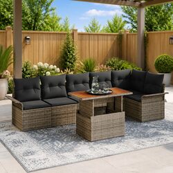 Outdoor Furniture Set 7-Piece Garden Sofa Sectional with Storage Grey Poly