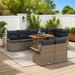 Garden Sofa Set 9 Pieces Outdoor Furniture Grey Poly Rattan Modular Seating