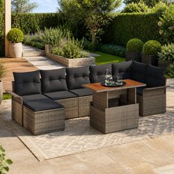 Garden Sofa Set 8 Pieces Grey Outdoor Furniture Modular Rattan Seating Storage