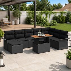 Outdoor Rattan Sofa Set 9 Piece Modular Garden Furniture with Storage Black