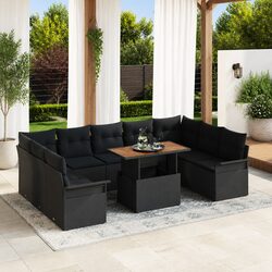 Garden Sofa Set 10 Piece Black Poly Rattan Outdoor Furniture Modular Seating