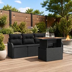 Garden Sofa Set 5 Pieces Outdoor Furniture Modular Lounge with Storage Black