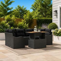 Garden Sofa Set 7 Pieces with Storage Modular Outdoor Furniture Black Poly