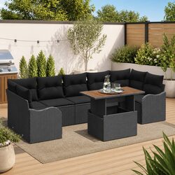 Garden Sofa Set 8 Pieces Black Poly Rattan Outdoor Furniture with Storage Seats