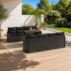 Garden Sofa Set 9 Pieces Outdoor Furniture Black Poly Rattan with Storage Table