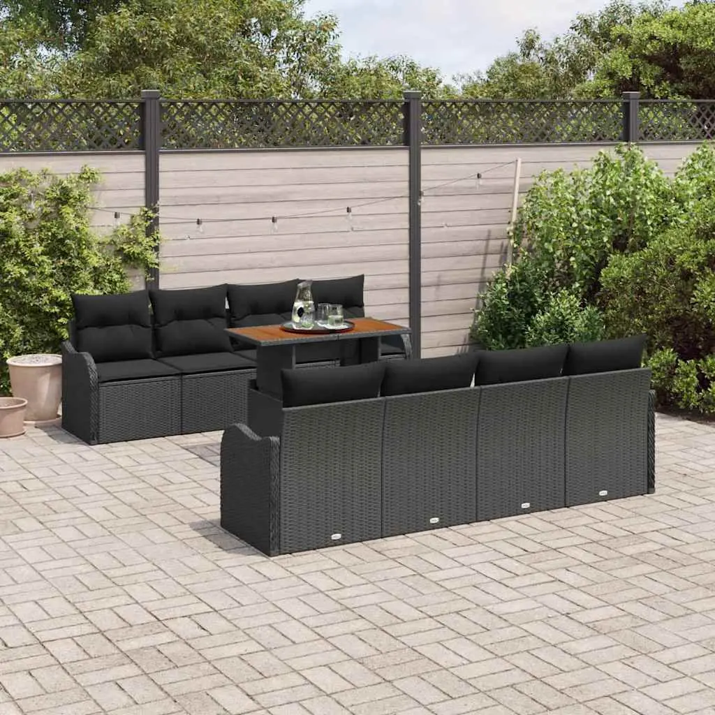 Garden Sofa Set 9 Pieces Outdoor Furniture Black Poly Rattan with Storage Table