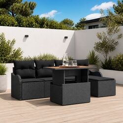 Garden Sofa Set 6 Pieces Black Modular Outdoor Furniture with Storage Table