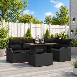 Garden Sofa Set 6 Pieces Modular Outdoor Furniture Black Poly Rattan Patio