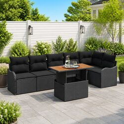 Garden Sofa Set 7 Pieces Black Poly Rattan Outdoor Furniture with Storage Seats