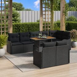 Garden Sofa Set 9 Piece Outdoor Furniture Modular Seating Storage Black Poly